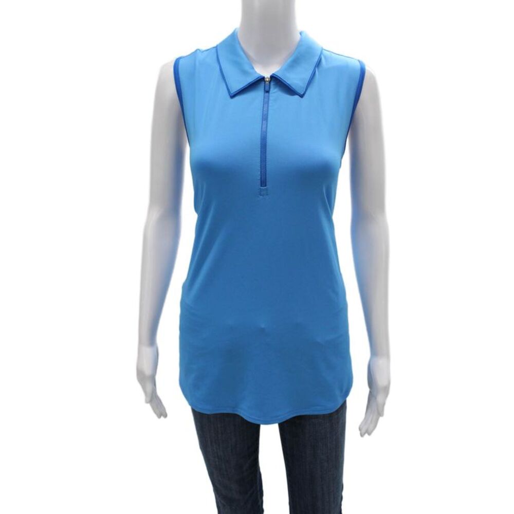 JoFit Women Sleeveless Collared Basic Polo Top Blue Zip Polyester Size XL